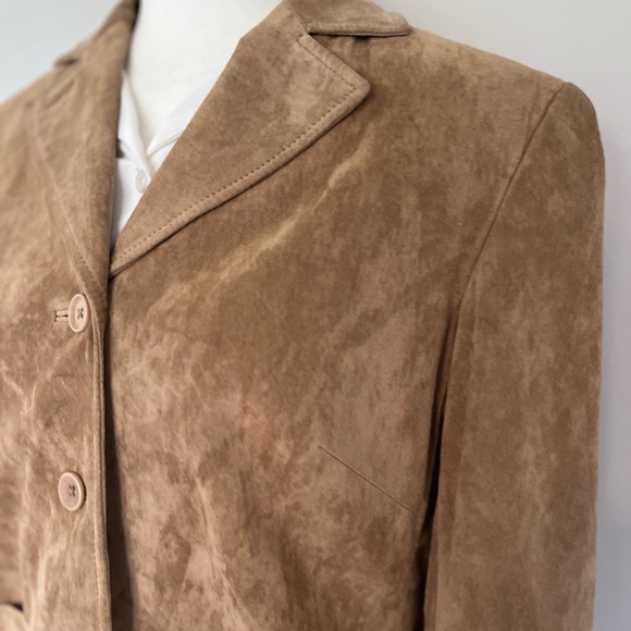 LOFT Tan Brown Leather Suede Blazer Jacket | Size 10, fits smaller (6) - Picture 6 of 7